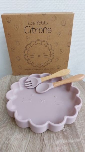 Set repas couverts et assiette Lion Rose