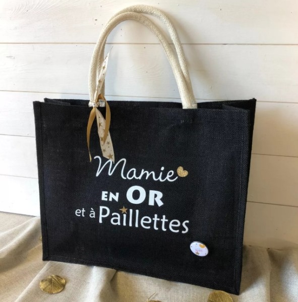 Sac en jute noir "Mamie"