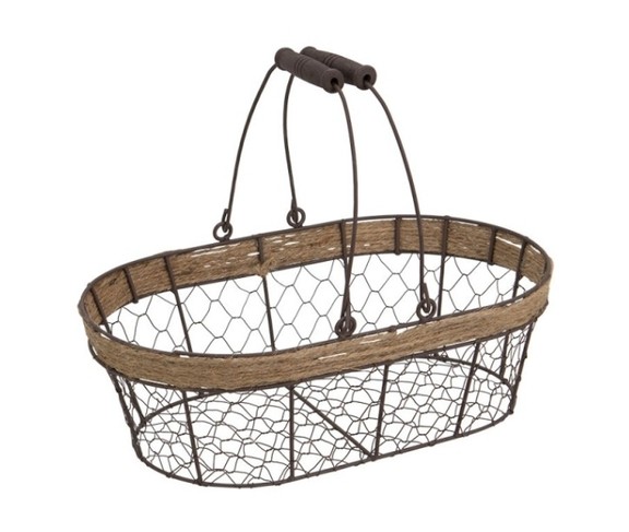Panier ovale en métal aspect vieilli et corde